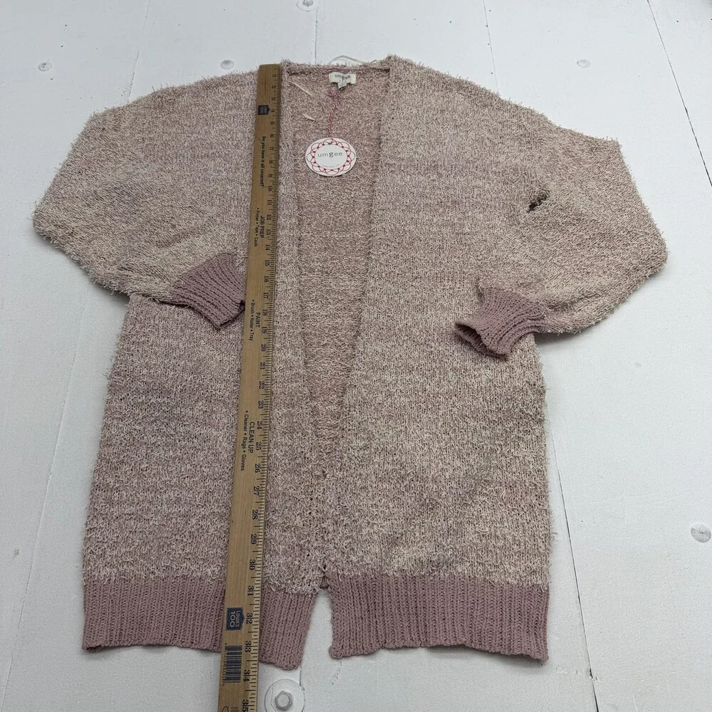 Umgee Sweater Cardigan Womens S Pink Open Front Pockets Chunky Knit Longline